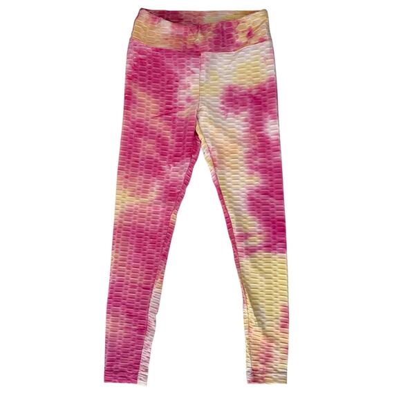 Scrunch Butt Tie Dye Leggings Womens Small Textured Pink Yellow Casual Workout‎ - Picture 2 of 11